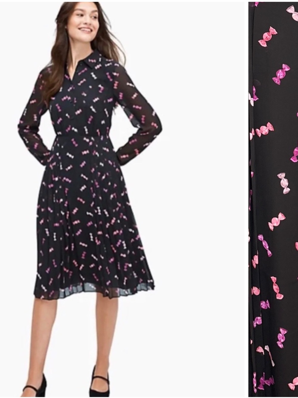 Kate Spade shirt dress the sweetest candy long sleeve black chiffon size 0